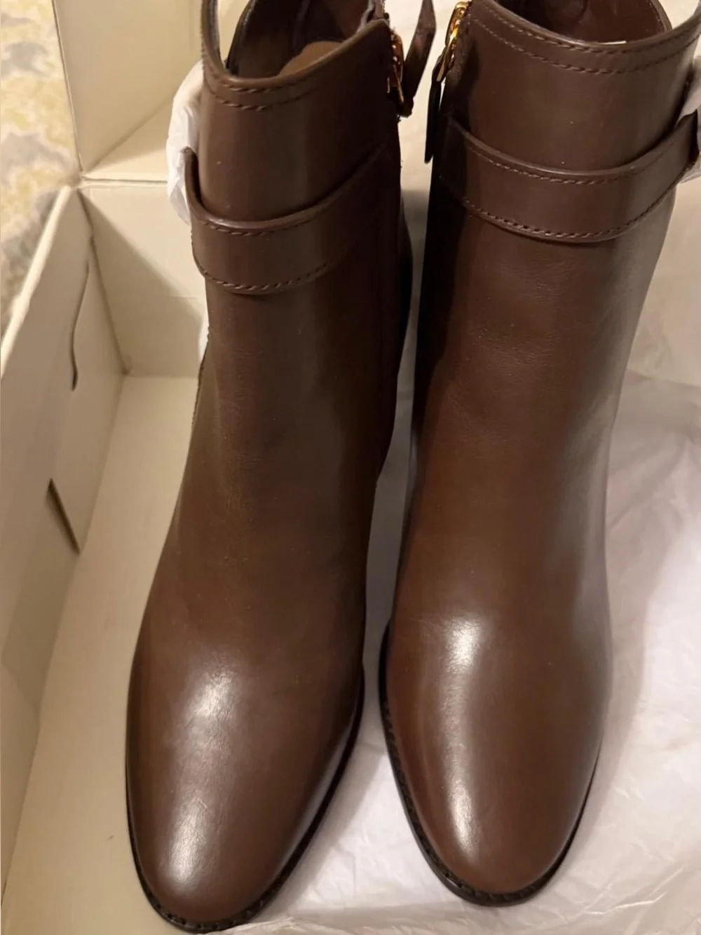 Ralph Lauren Dark Brown Leather Ankle Booties